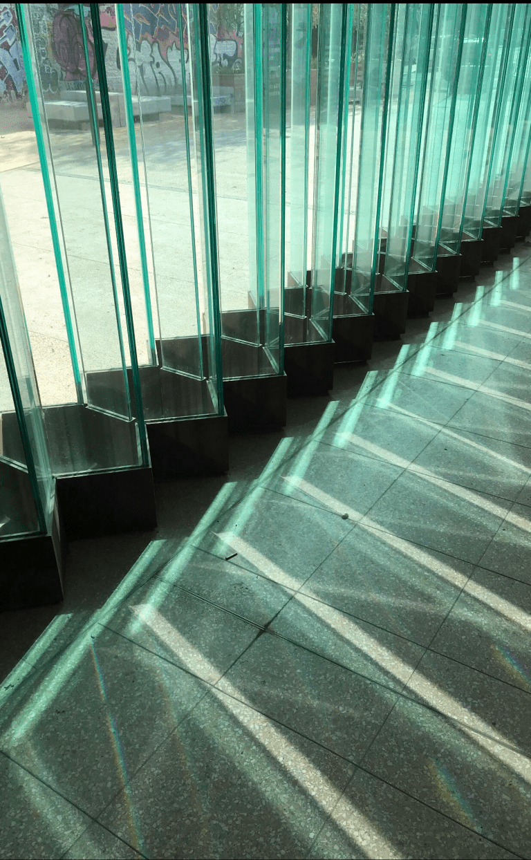 Hackney Wick Station’s Molecular Glass Wall Installation by artist Wendy Hardie in Collaboration with Adam Brown of Landolt + Brown Architects