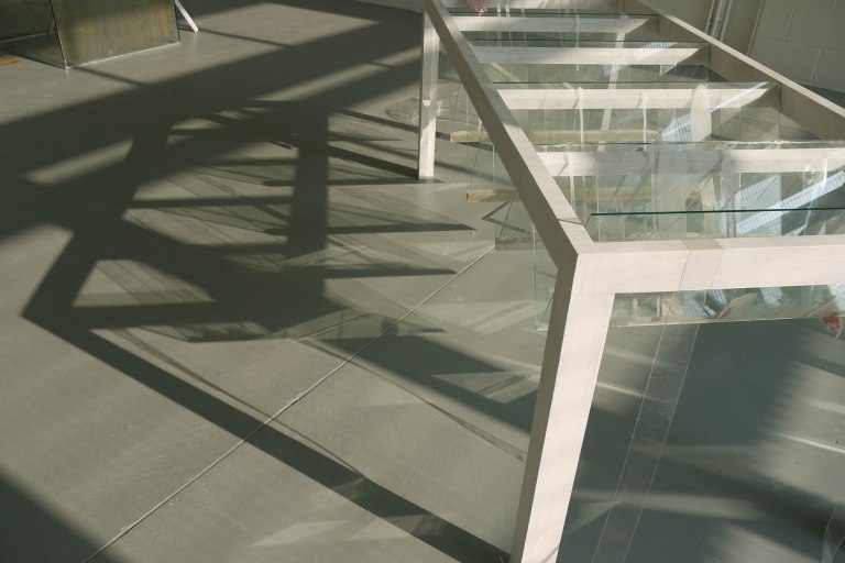 Art work by Artist Wendy Hardie 2013 sculpture -glass, timber, silicon, clay slip.