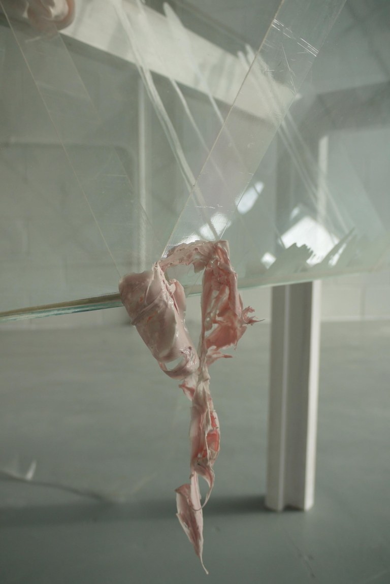 Artist Wendy Hardie’s Detail view of sculpture ‘Untitled - glass, silicon, plaster, timber, tape, 2013’