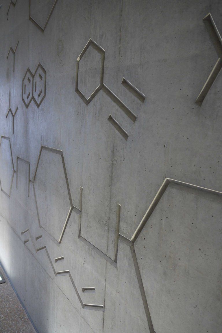 Hackney Wick Station’s Concrete Molecular Chemistry Frieze by Collaborating Artist Wendy Hardie