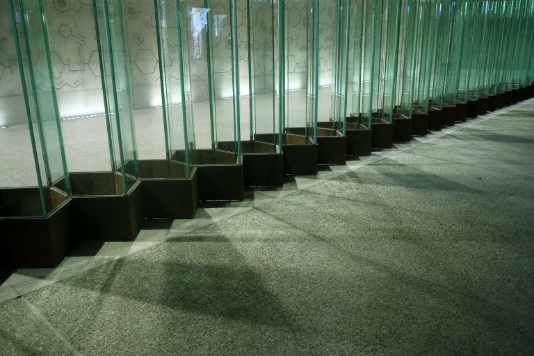 Hackney Wick Station’s Molecular Glass Wall Installation and lighting for future public underpass by Collaborating Artist Wendy Hardie