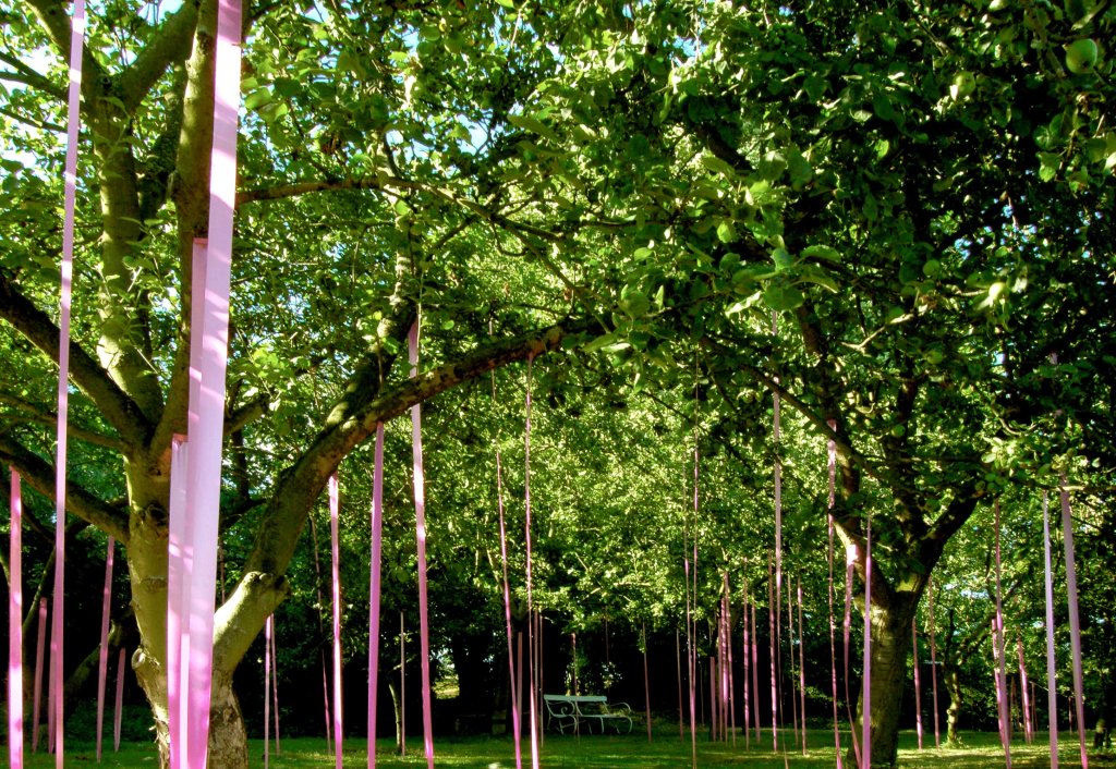 Art Installation by Artist Wendy Hardie, 'Vertical Pink Field (Tensioned Orchard)' Durham, 2006.